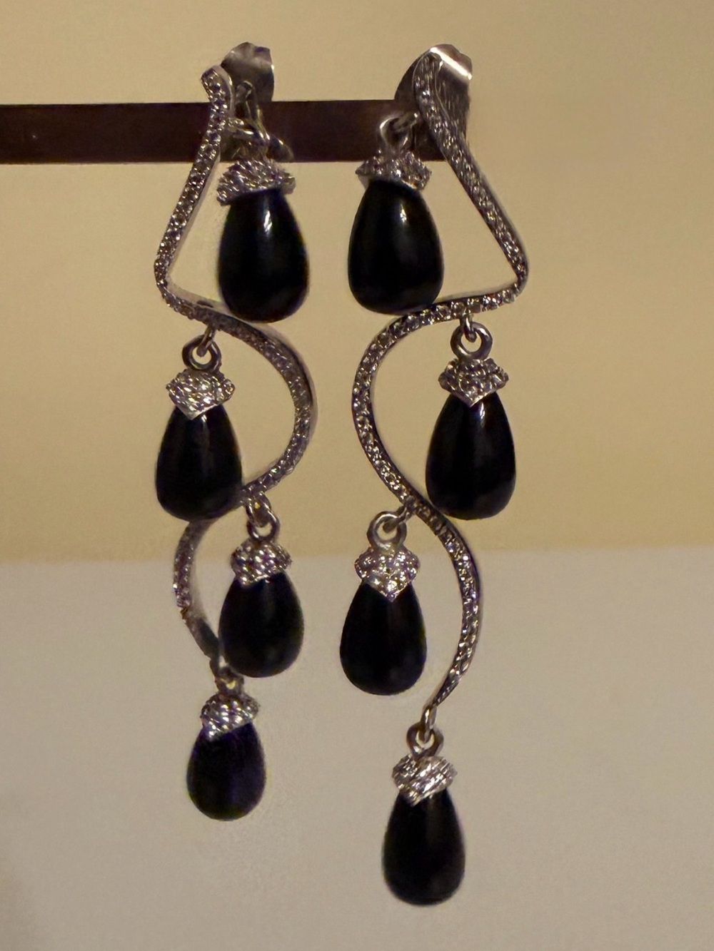 Deco Vines Black Onyx Silver Earrings